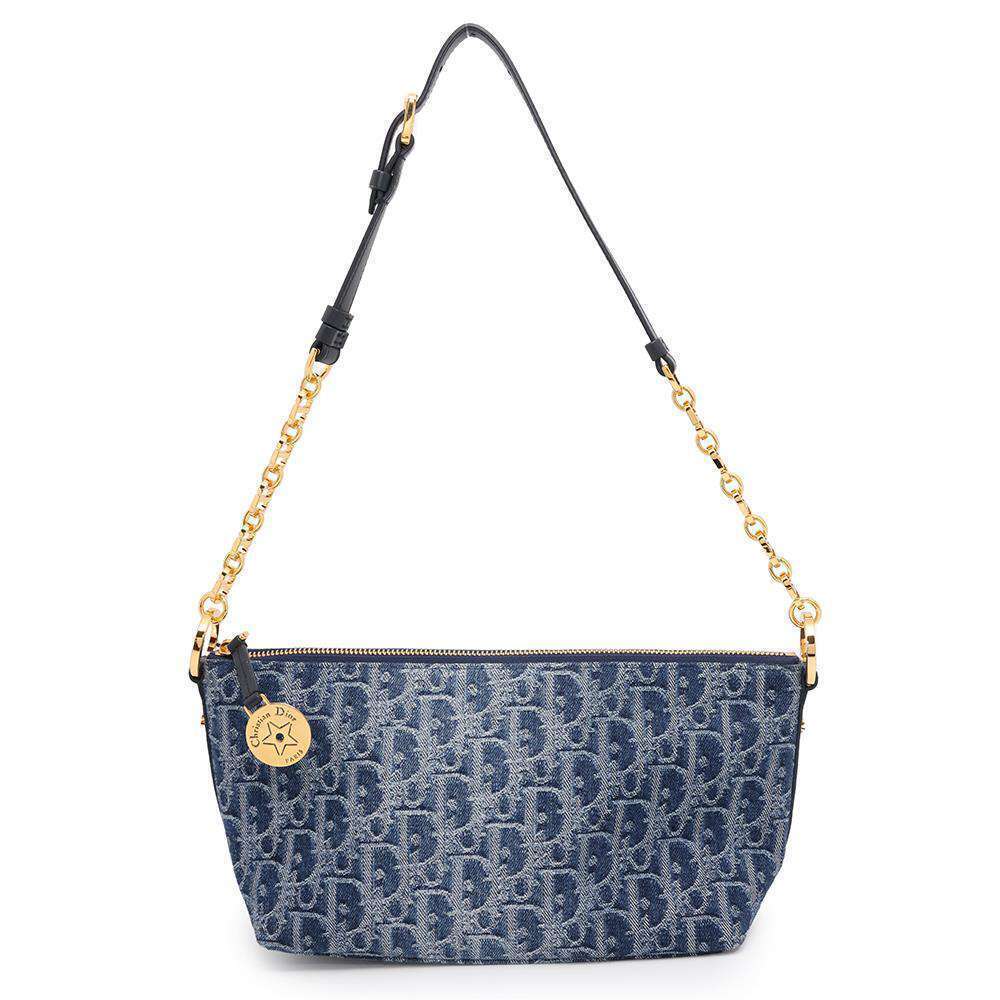Christian Dior Chain Shoulder Bag Star Oblique Hobo Denim Trotter